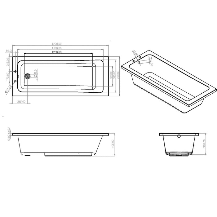 Tailored Plumb Essentials Portofino Single Ended Bath - 1700mm x 700mm