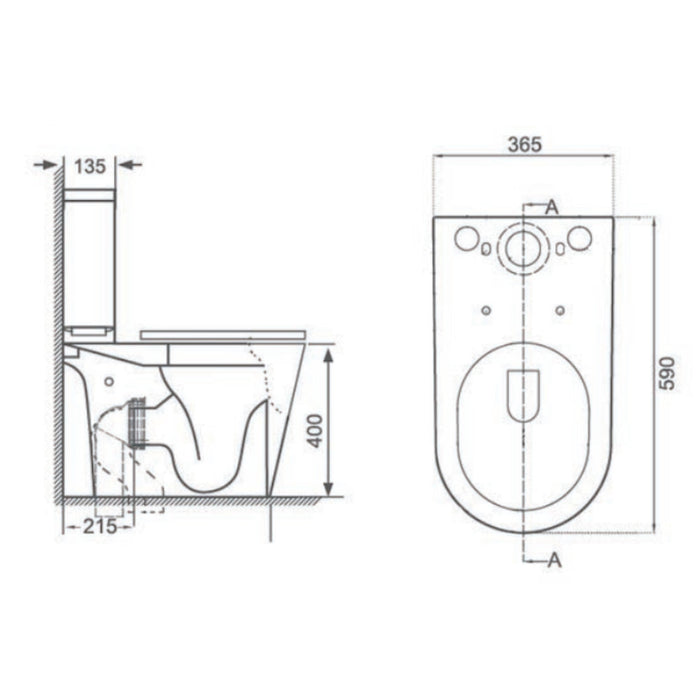Tailored Ferrara Plus Rimless Short Projection Close Coupled Toilet with Wrap Over Soft Close Seat
