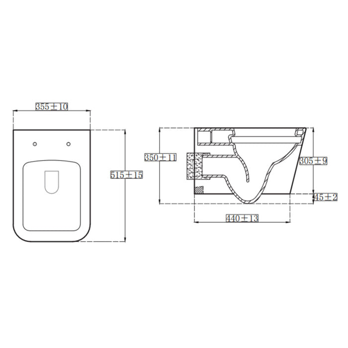 Tailored Milan Rimless Square Wall Hung Toilet with Soft Close Seat