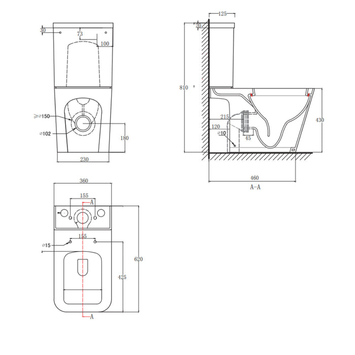 Tailored Milan Rimless Square Open Back Close Coupled Toilet with Soft Close Seat