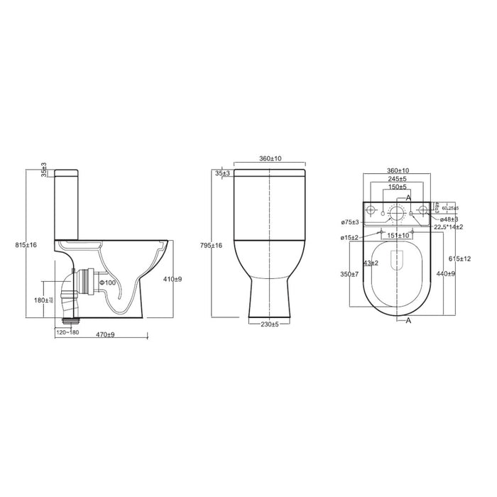 Tailored Tornio Rimless Open Back D-Shape Close Coupled Toilet with Soft Close Seat