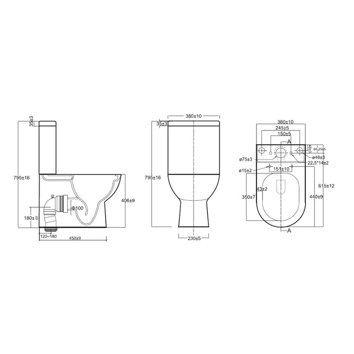 Tailored Tornio Rimless Closed Back D-Shape Close Coupled Toilet with Soft Close Seat