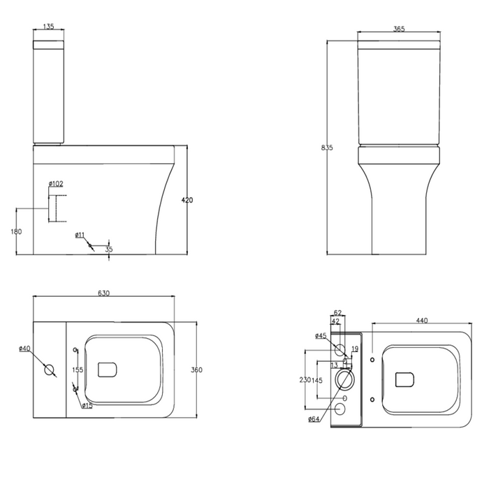 Tailored Savona Rimless Square Fully Shrouded Close Coupled Toilet with Soft Close Seat