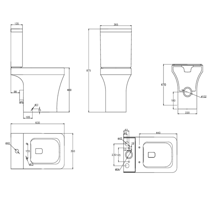 Tailored Savona Rimless Comfort Height Square Open Back Close Coupled Toilet with Soft Close Seat
