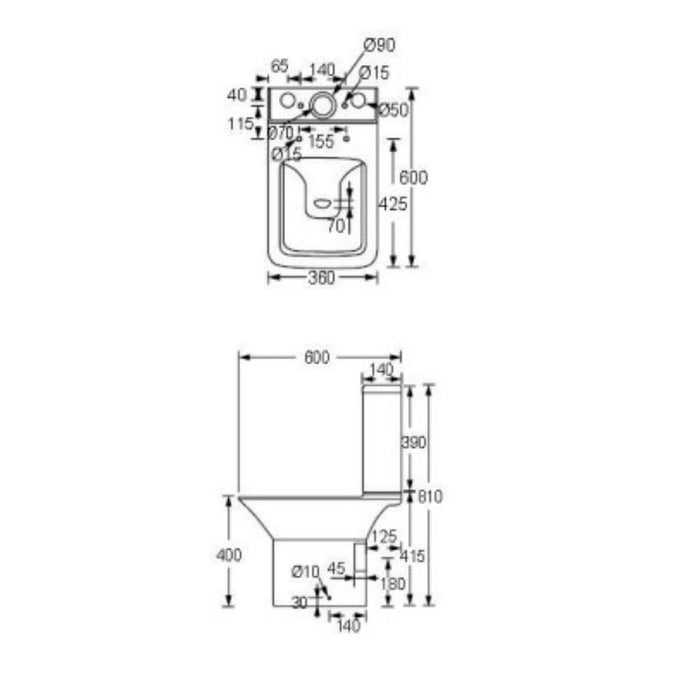 Tailored Plumb Essentials Square Rimless Short Projection Close Coupled Toilet with Soft Close Seat