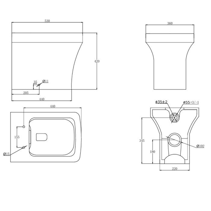 Tailored Savona Rimless Square Back to Wall Toilet with Soft Close Seat