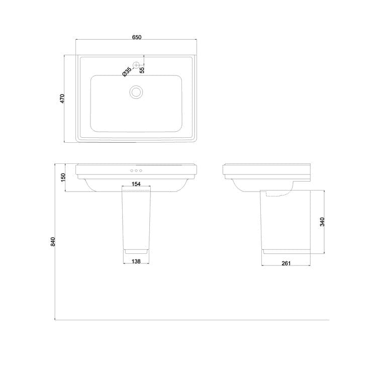 Burlington Riviera Rectangular Basin With Full Pedestal