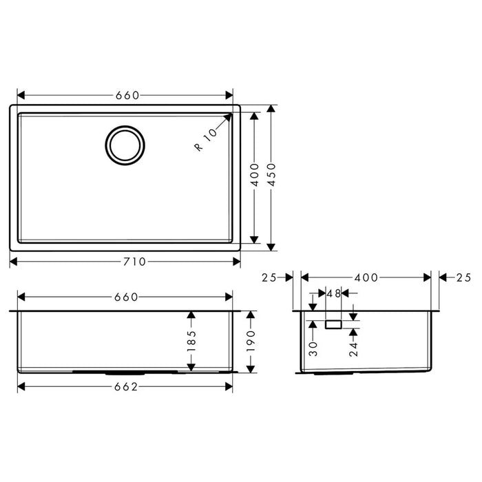 Hansgrohe S71 Undermount Kitchen Sink - Stainless Steel