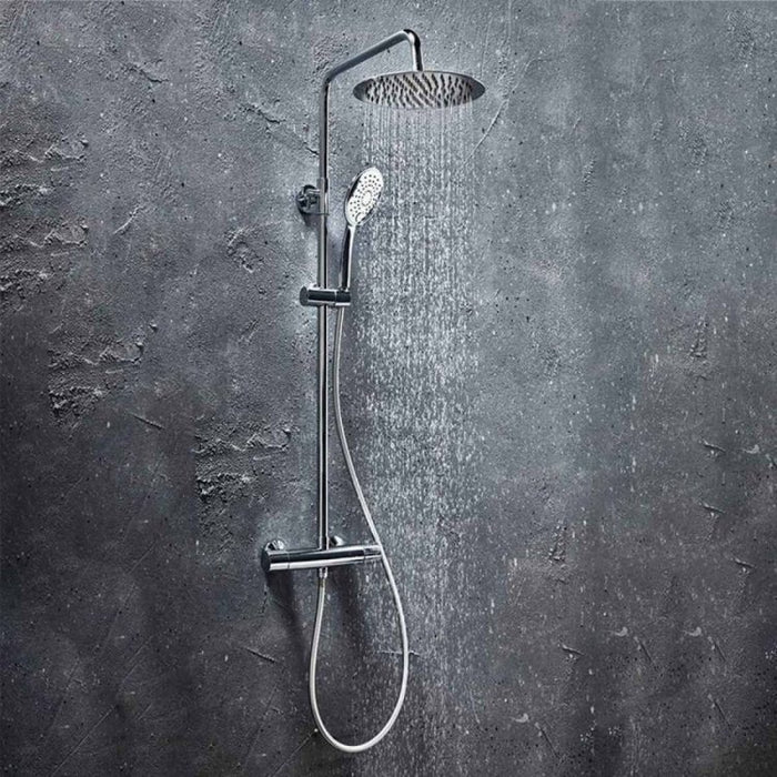 Scudo Messi Round Thermostatic Cool Touch Rigid Riser Shower Set - Chrome