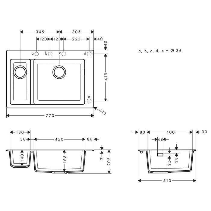 Hansgrohe S51 1.5 Bowl Granite Composite Kitchen Sink - Stone Grey