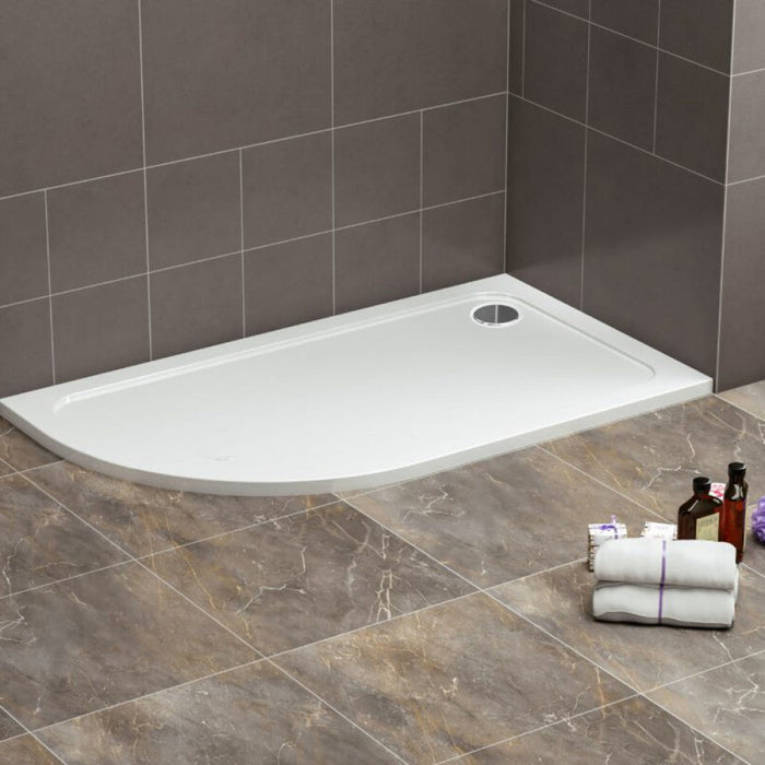 Tailored Low Profile Offset Quadrant Shower Tray with Waste - White