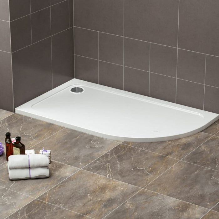 Tailored Low Profile Offset Quadrant Shower Tray with Waste - White