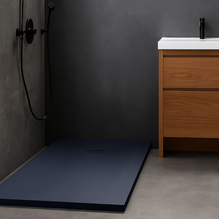 Tailored Slate Effect Low Profile Rectangular Shower Tray with Waste & Grill