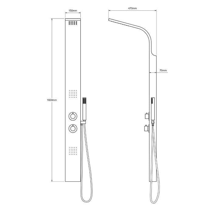 Eastbrook Conway Shower Panel With Thermostatic Valve, Body Jets, Round Shower Handset & Hose - Chrome