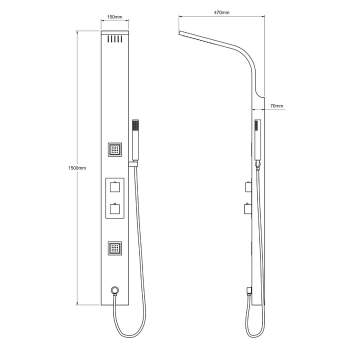 Eastbrook Ardour Shower Panel With Thermostatic Valve, Body Jets, Round Shower Handset & Hose - Chrome/Black