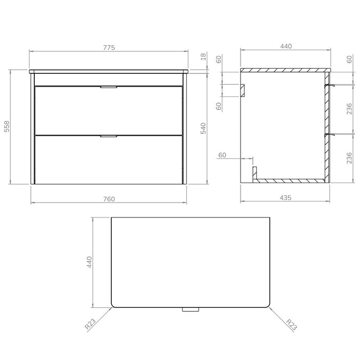 Sonas Lumiere 2 Drawer Wall Hung Vanity Unit with Gloss White Resin Countertop & Handles