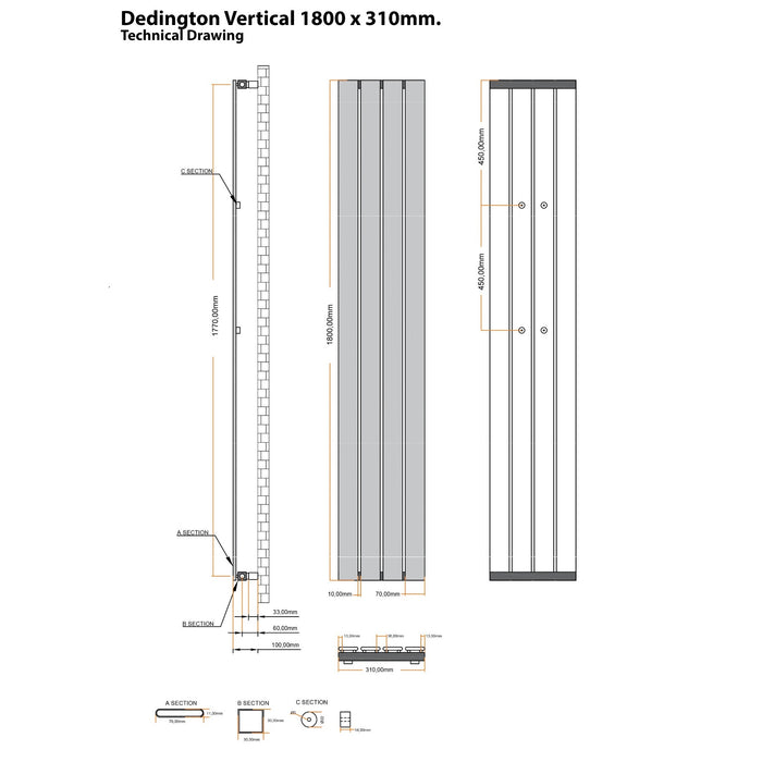 Eastbrook Deddington Single Vertical Designer Radiator - Matt Black