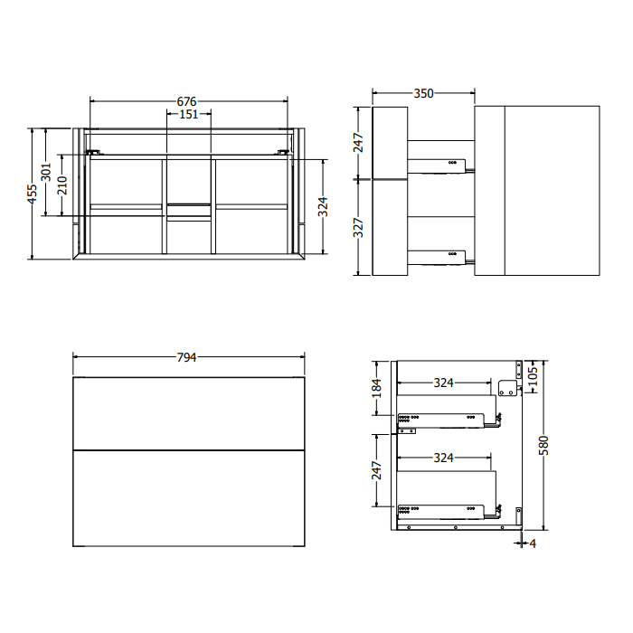 Crosswater Avenue 2 Drawer Wall Hung Vanity Unit With Basin