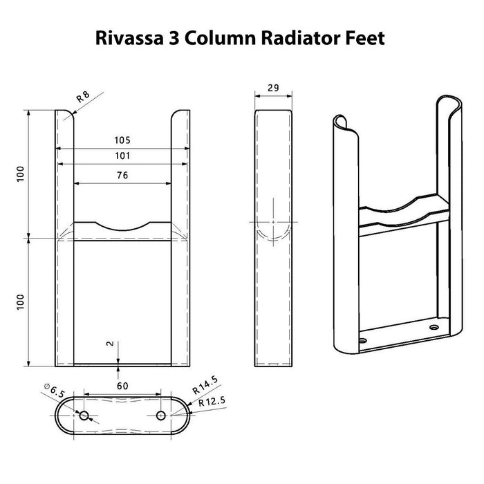 Eastbrook Rivassa 3 Column Radiator Feet Pair