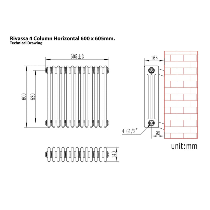 Eastbrook Rivassa 4 Column Horizontal Designer Radiator - Matt Anthracite