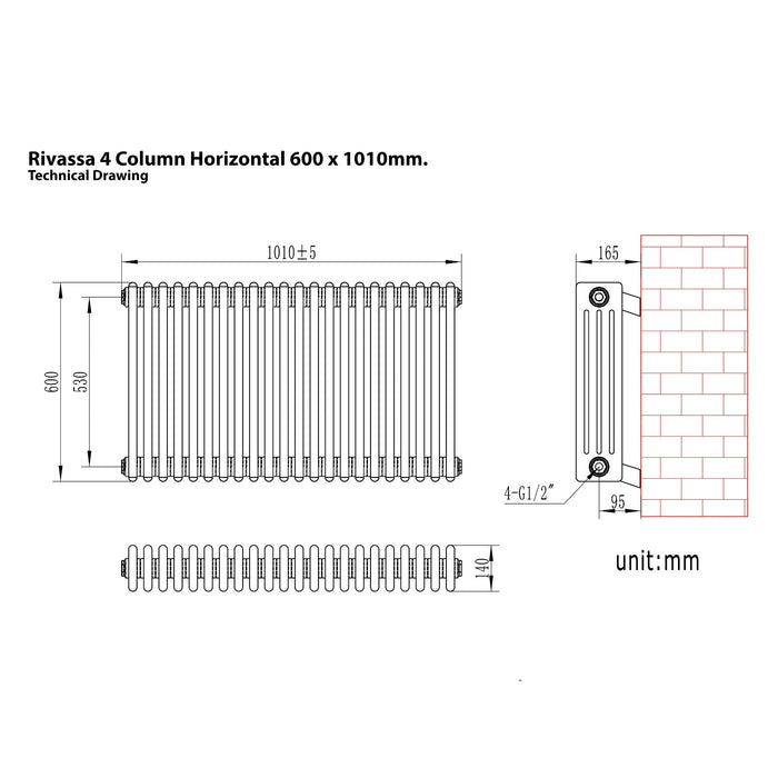 Eastbrook Rivassa 4 Column Horizontal Designer Radiator - Matt Anthracite