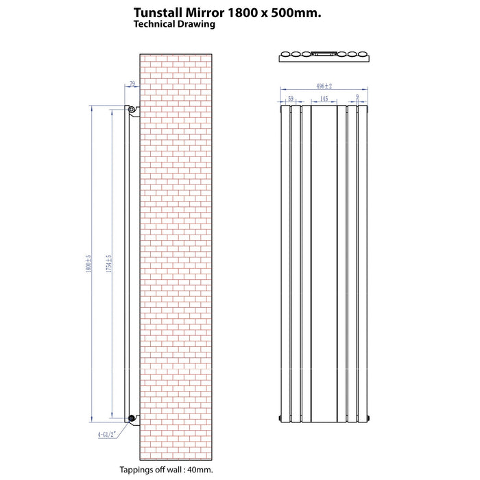 Eastbrook Tunstall Single Designer Mirror Radiator Matt Black