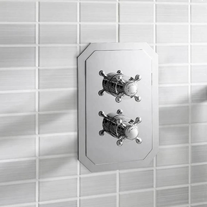 Crosswater Belgravia 3 Outlet 2 Handle Thermostatic Concealed Shower Valve With Crosshead Handle - Chrome/White