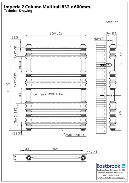 Eastbrook Imperia Vertical Multirail 2 Column Radiator - Matt Anthracite