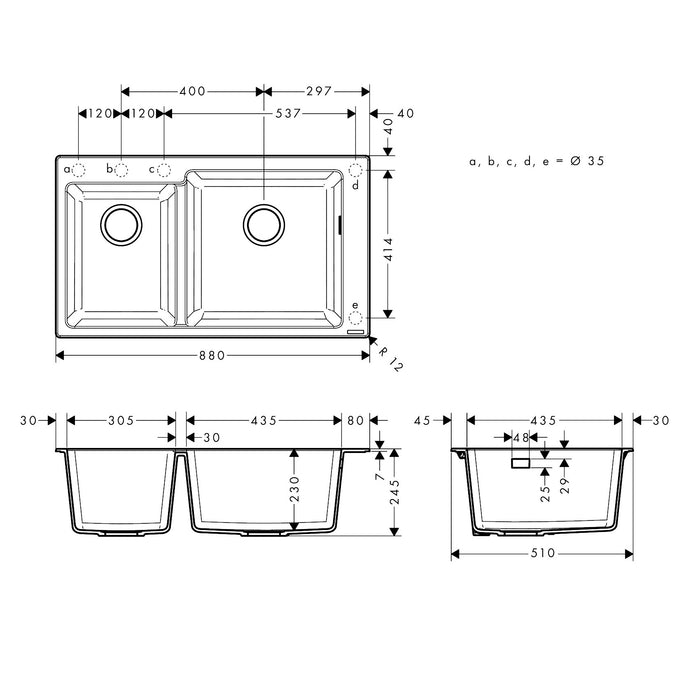 Hansgrohe S51 1.5 Bowl Granite Composite Kitchen Sink - Stone Grey