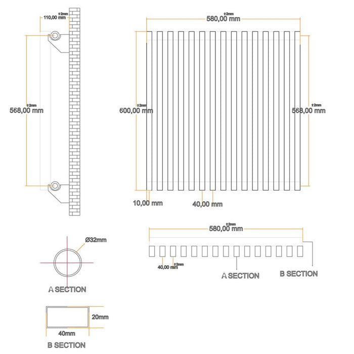 Eastbrook Rowsham Vertical Designer Radiator - Matt Anthracite
