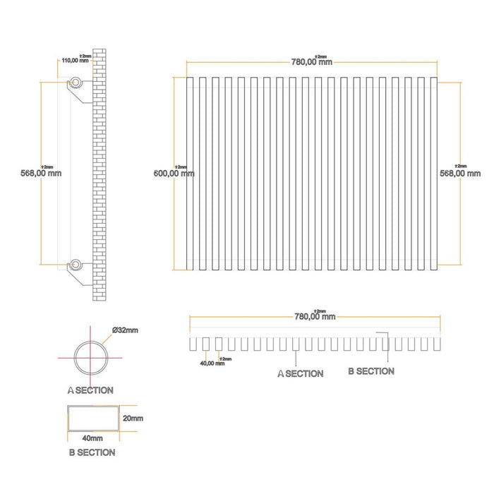 Eastbrook Rowsham Horizontal Designer Radiator - Matt Anthracite