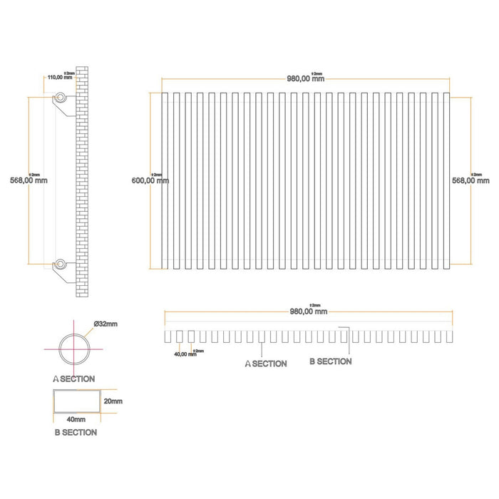 Eastbrook Rowsham Horizontal Designer Radiator - Matt Anthracite