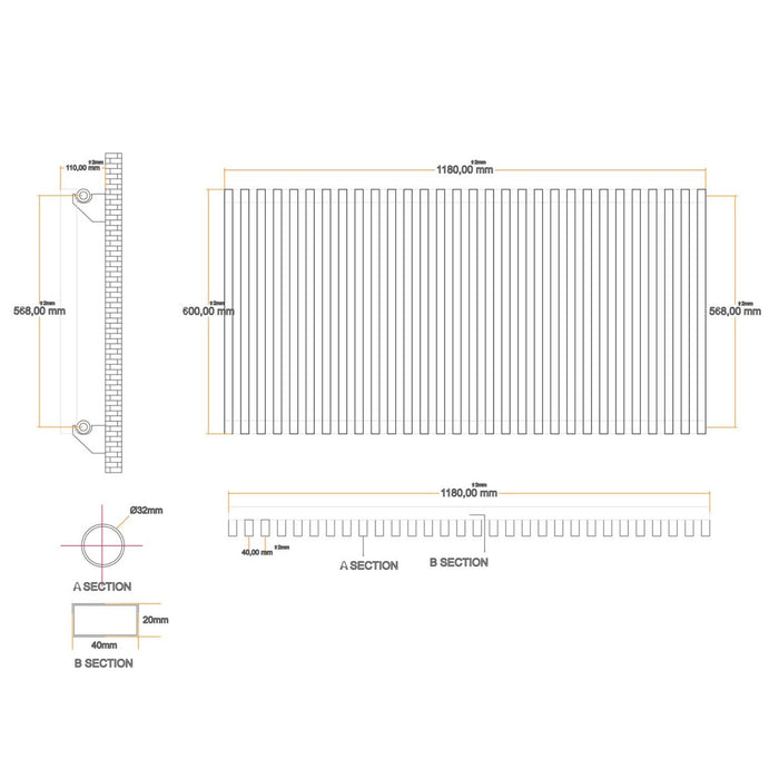 Eastbrook Rowsham Horizontal Designer Radiator - Matt Anthracite