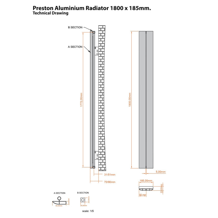 Eastbrook Preston Aluminium Vertical Designer Radiator - Matt Black