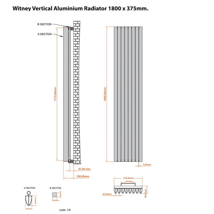 Eastbrook Witney Aluminium Vertical Designer Radiator - Matt Anthracite