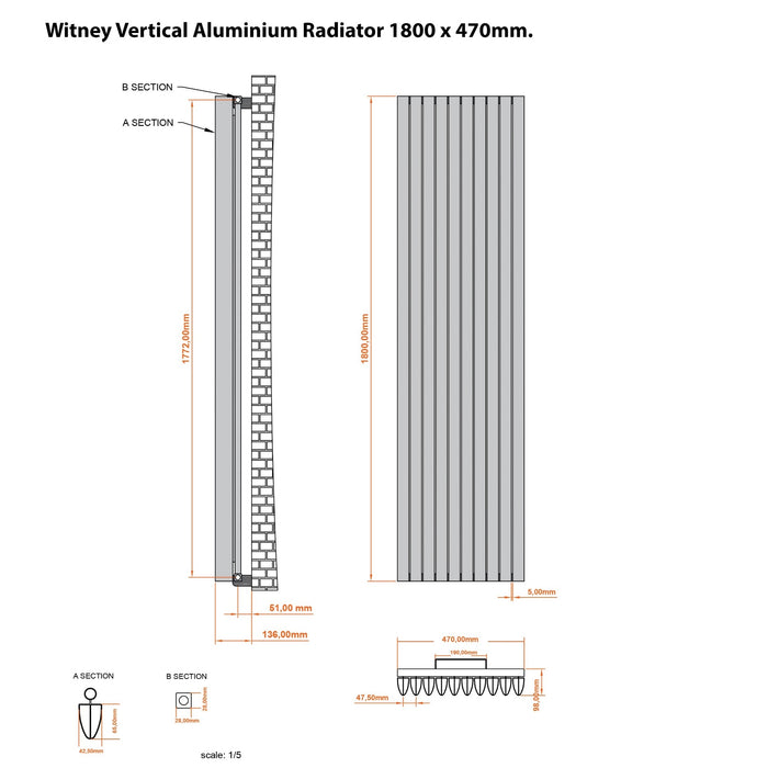 Eastbrook Witney Aluminium Vertical Designer Radiator - Matt Anthracite