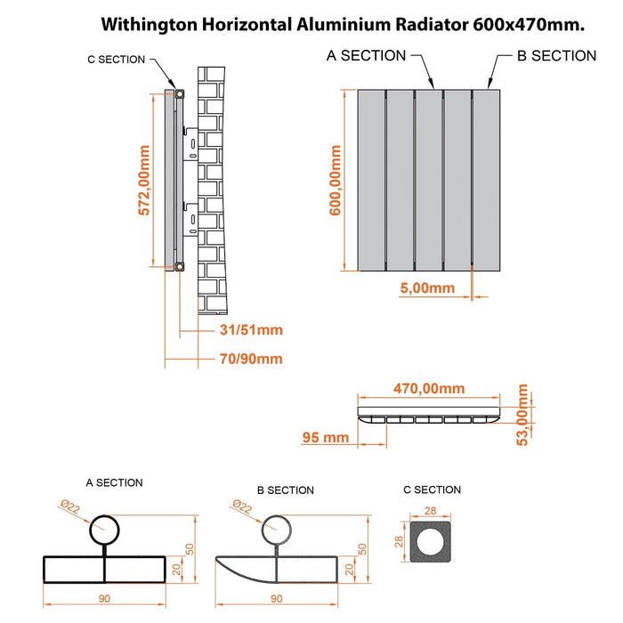 Eastbrook Withington Aluminium Vertical Designer Radiator - Matt Anthracite