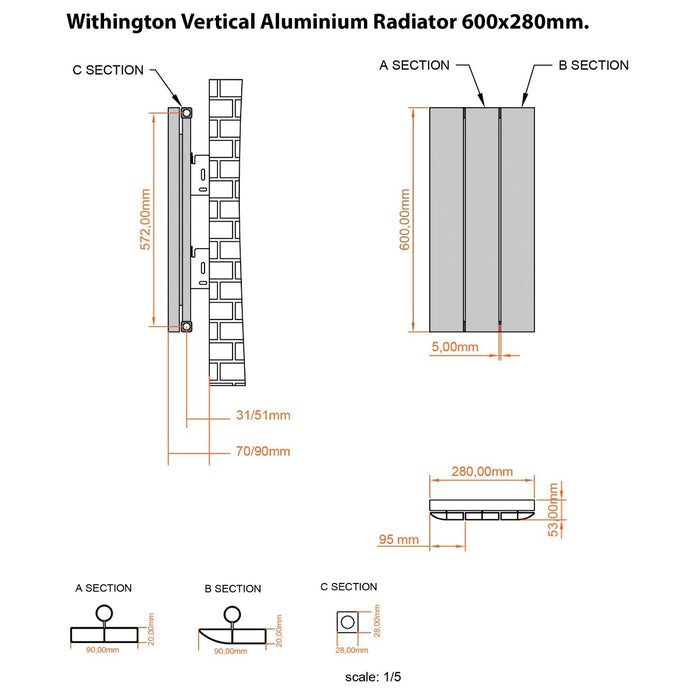 Eastbrook Withington Aluminium Vertical Designer Radiator - Matt Anthracite