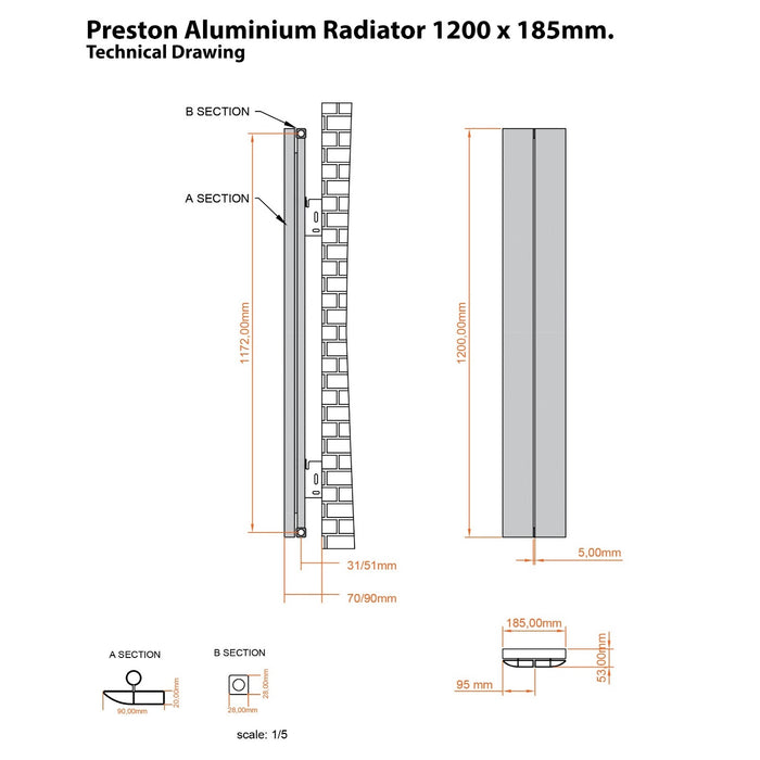 Eastbrook Preston Aluminium Vertical Designer Radiator - Matt Black