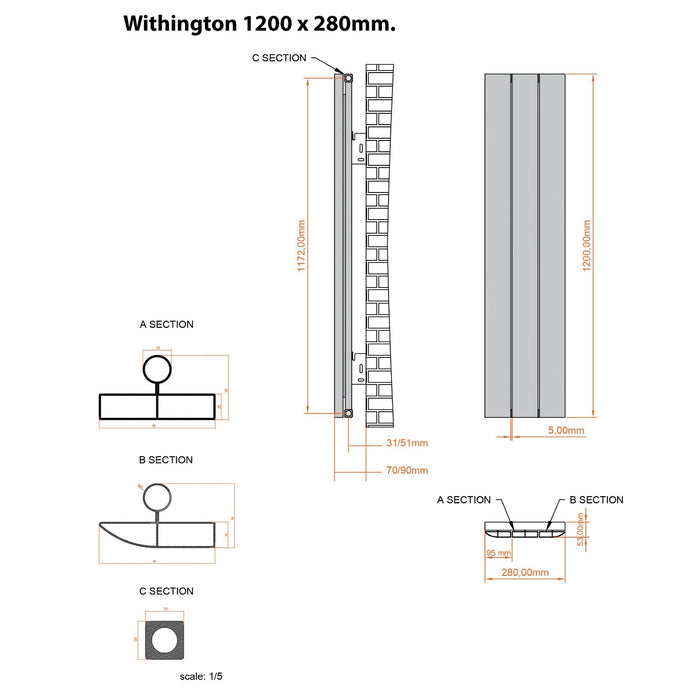 Eastbrook Withington Aluminium Vertical Designer Radiator - Matt Anthracite