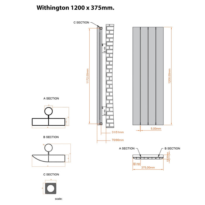 Eastbrook Withington Aluminium Vertical Designer Radiator - Matt Anthracite