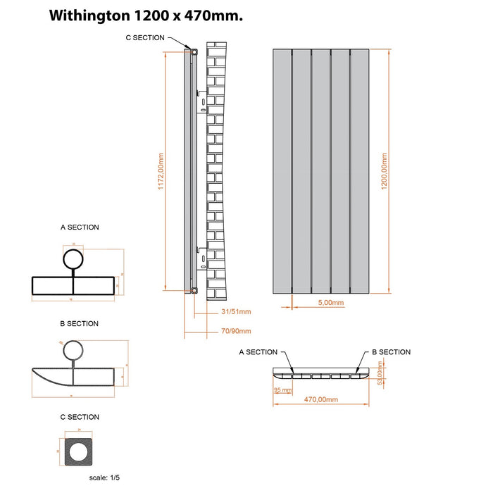 Eastbrook Withington Aluminium Vertical Designer Radiator - Matt Anthracite