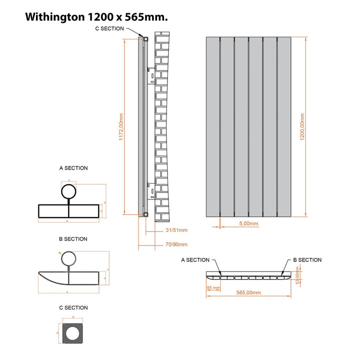 Eastbrook Withington Aluminium Vertical Designer Radiator - Matt Anthracite