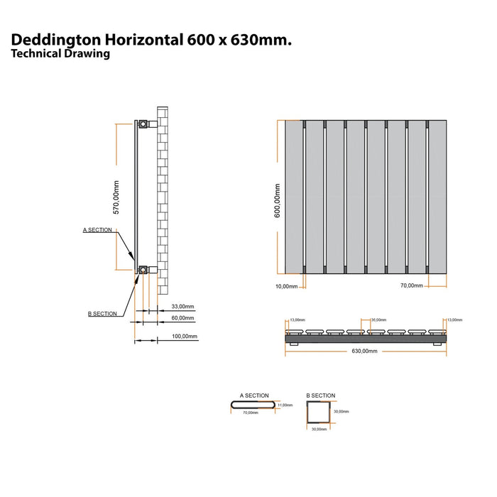 Eastbrook Deddington Single Horizontal Designer Radiator - Matt Cobalt Blue