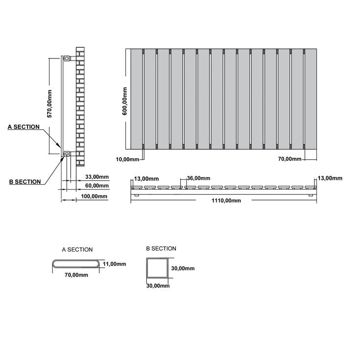 Eastbrook Deddington Horizontal Designer Radiator - Chrome