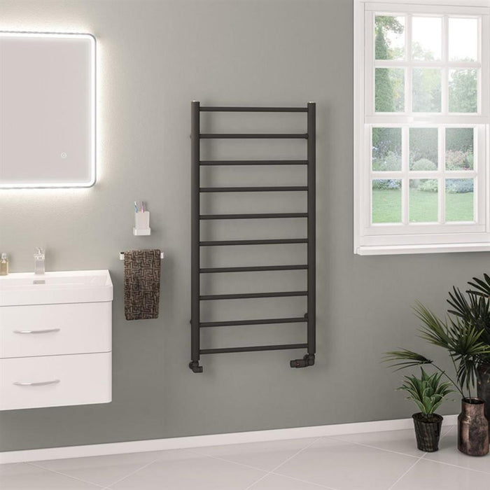 Eastbrook Tuscan Round Vertical Straight Heated Towel Rail - Matt Anthracite
