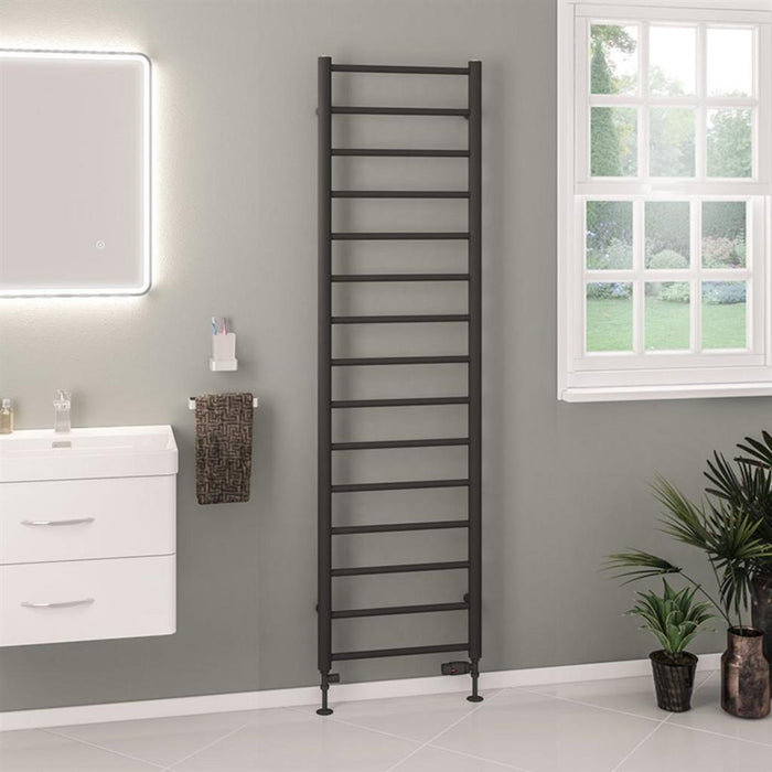 Eastbrook Tuscan Round Vertical Straight Heated Towel Rail - Matt Anthracite