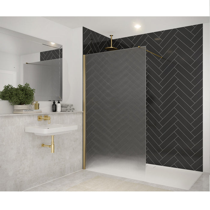 Merlyn Fluted Glass Wetroom Panel With Bracing Bar & T-piece