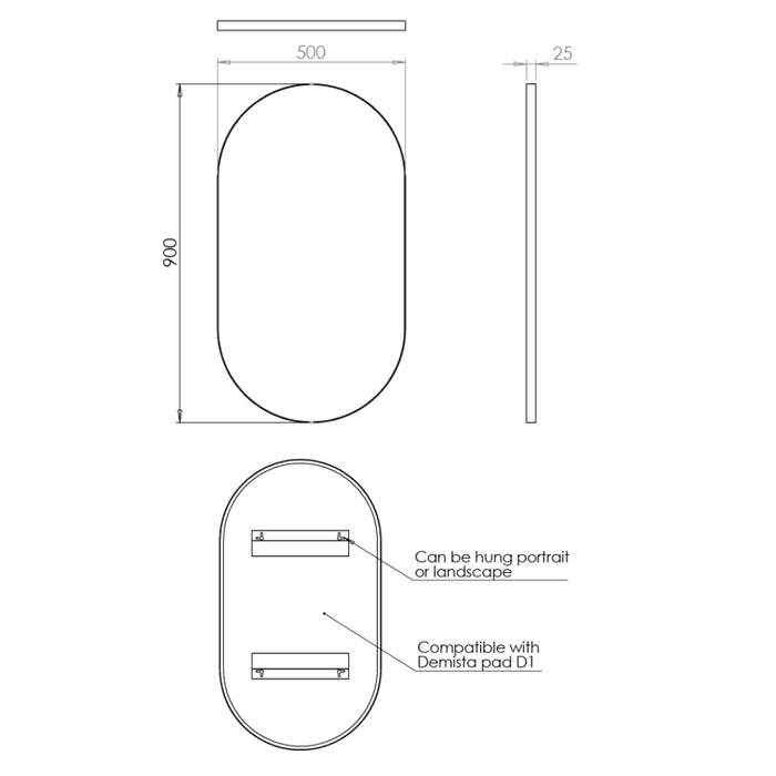 HiB Trim Pill Non-Illuminated Mirror