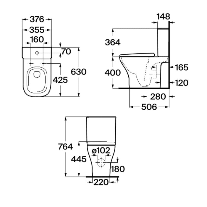Roca Optica Vortex Rimless Open Back Close Coupled Toilet with Soft Close Seat